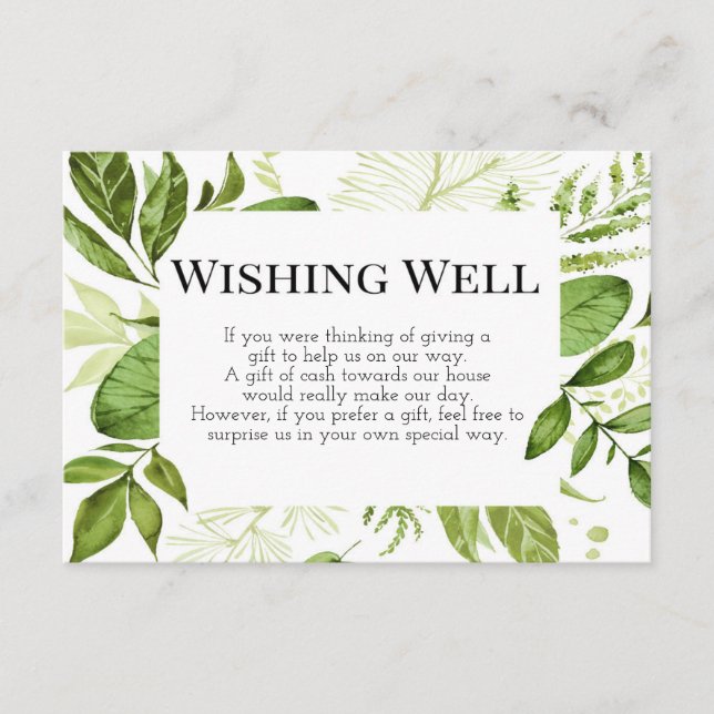 Wishing Well Card, Greenery Wedding Card, Greenery Enclosure Card (Front)