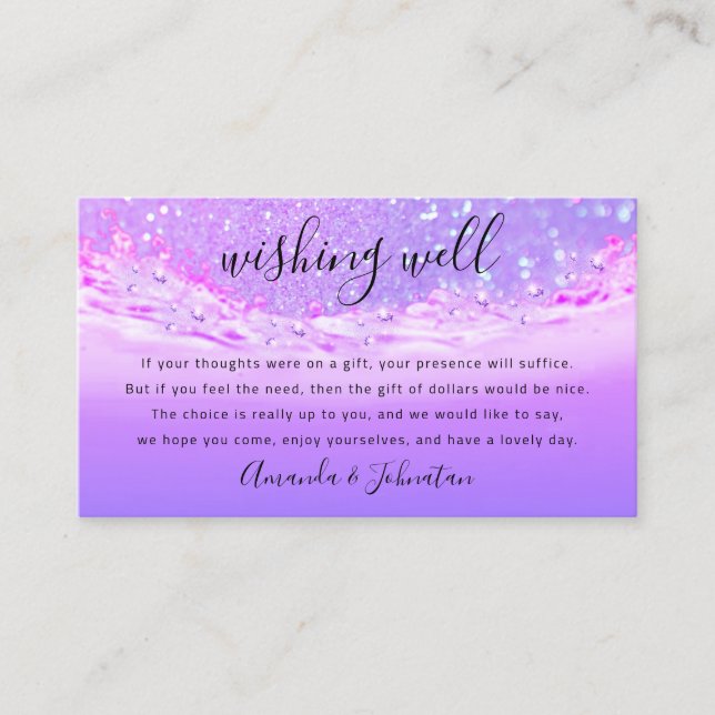 Wishing Well For Wedding Dollar Gift Money Purple Business Card (Front)