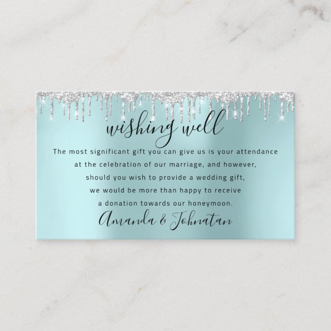 Wishing Well For Wedding Invitation Honeymoon Aqua (Front)