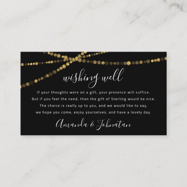 Wishing Well For Wedding Sterling Gift Money Black Business Card (Front)