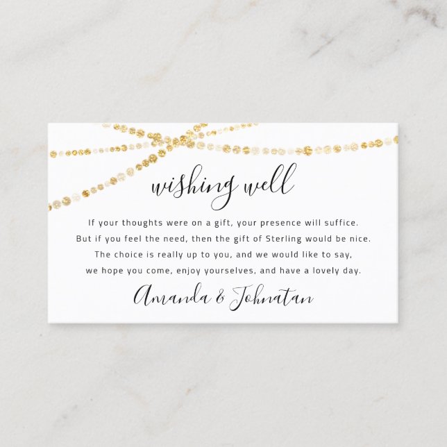 Wishing Well For Wedding Sterling Gift Money Gold Business Card (Front)