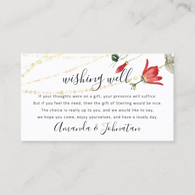Wishing Well For Wedding Sterling Gift Money White Business Card (Front)