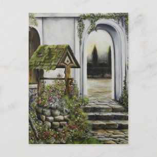 Wishing well garden ~Oil Painitng Postcard