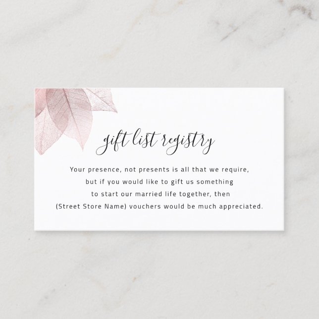 Wishing Well Gift List Registry Number Wedding Business Card (Front)