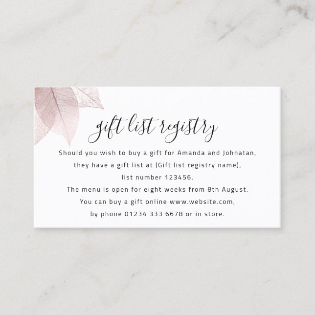 Wishing Well Gift List Registry Number Wedding Business Card (Front)