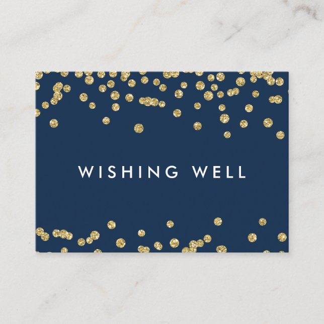 Wishing Well Gold Faux Glitter Confetti Navy Blue Enclosure Card (Front)