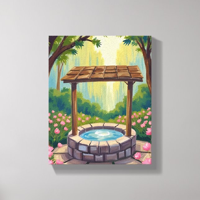 Wishing Well Magical Floral Forest Canvas Print (Front)