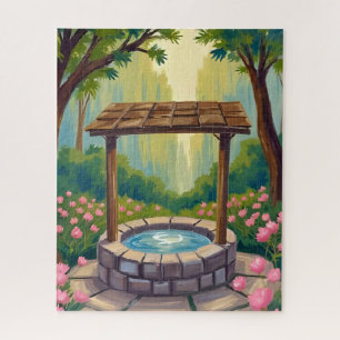 Wishing Well Magical Floral Forest Jigsaw Puzzle