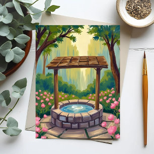 Wishing Well Magical Floral Forest Postcard