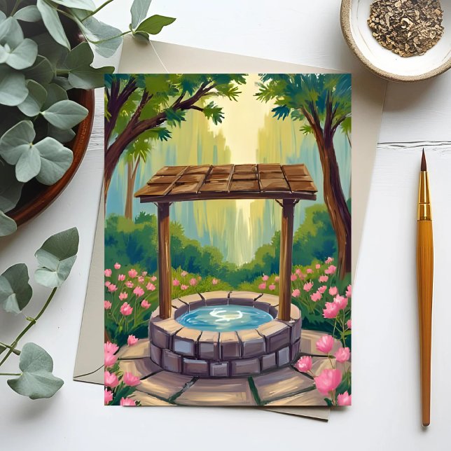 Wishing Well Magical Floral Forest Postcard (Creator Uploaded)