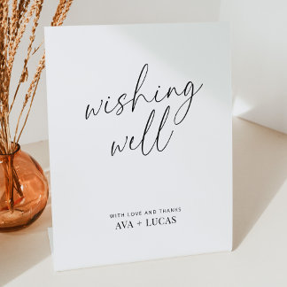 Wishing Well Minimalist Script Wedding Reception Pedestal Sign
