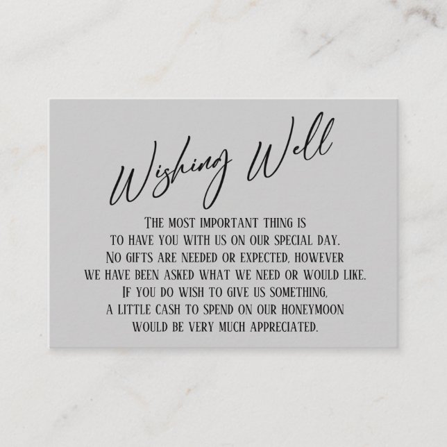 Wishing Well Modern Handwriting Simple Light Grey Enclosure Card (Front)
