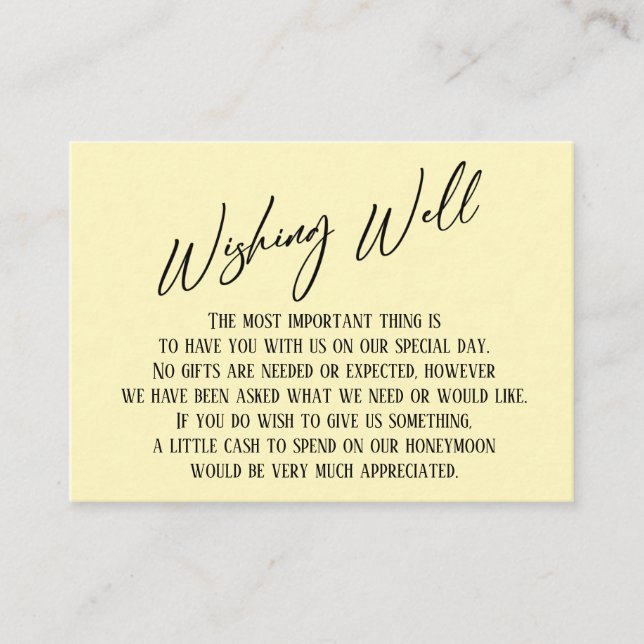 Wishing Well Modern Handwriting Simple Pale Yellow Enclosure Card (Front)