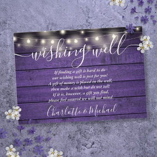 Wishing Well Purple Wood String Lights Wedding Enclosure Card