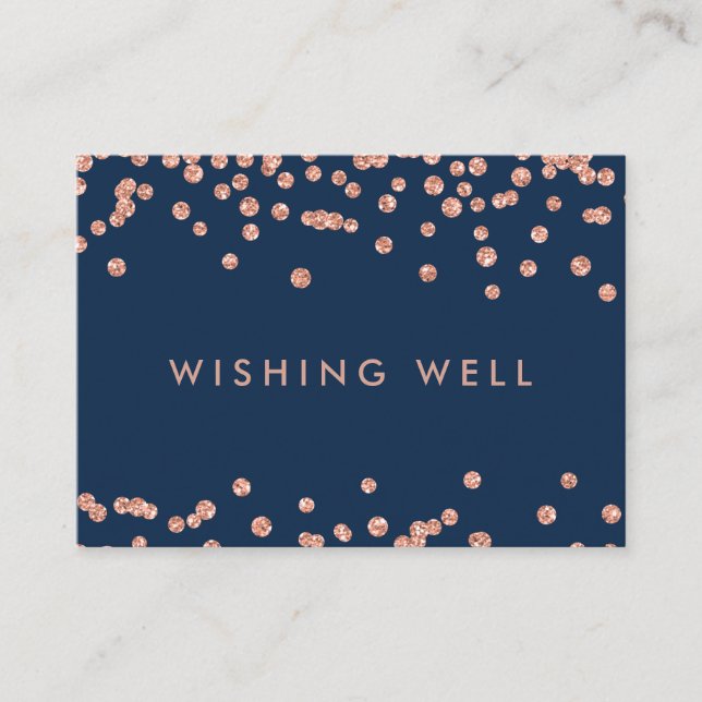 Wishing Well Rose Gold Glitter Confetti Navy Blue Enclosure Card (Front)