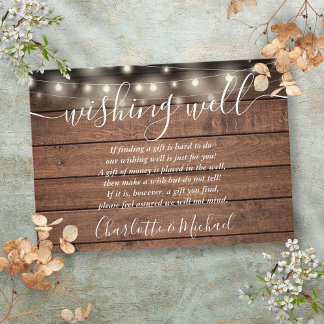 Wishing Well Rustic Wood String Lights Wedding Enclosure Card