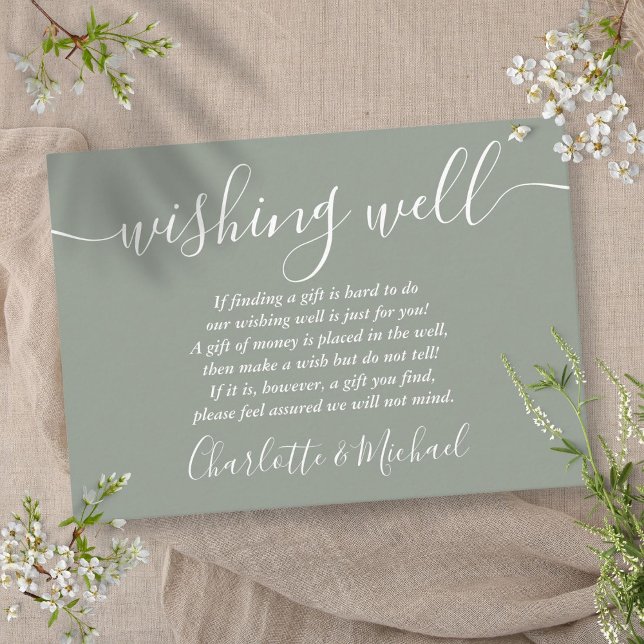 Wishing Well Signature Script Sage Green Wedding Enclosure Card (Wishing Well Signature Script Sage Green Wedding Enclosure Card)