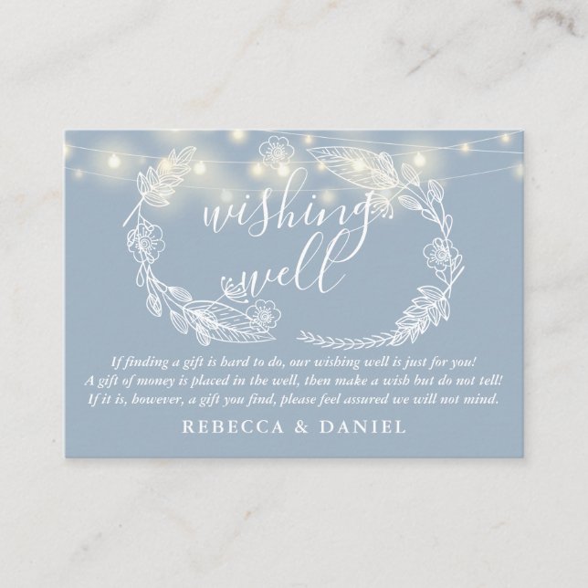 Wishing Well String Lights Dusty Blue Wedding Enclosure Card (Front)