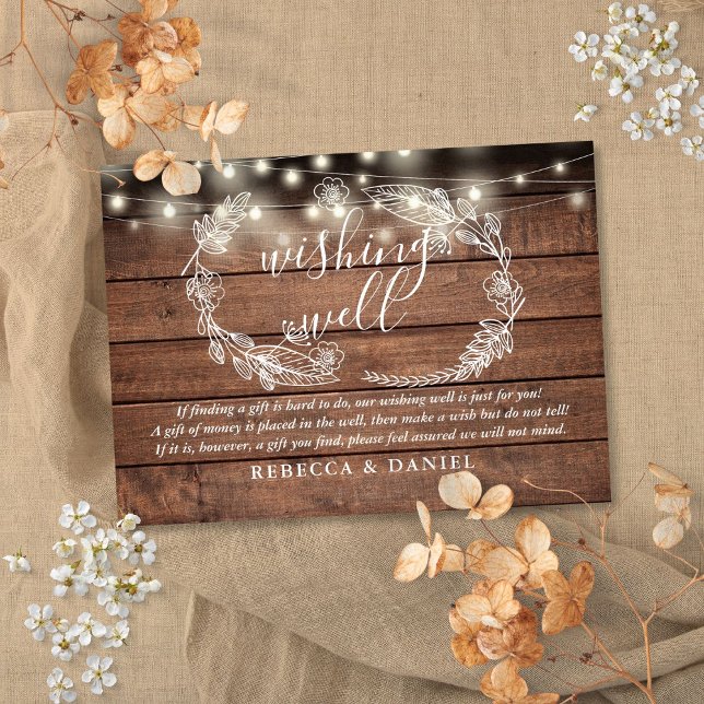 Wishing Well String Lights Rustic Wood Wedding Enclosure Card (Wishing Well String Lights Rustic Wood Wedding Enclosure Card)