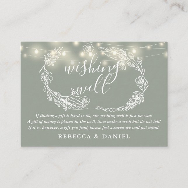 Wishing Well String Lights Sage Green Wedding Enclosure Card (Front)