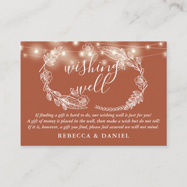 Wishing Well String Lights Terracotta Wedding Enclosure Card (Front)