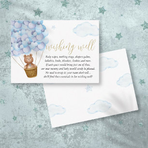 Wishing Well Teddy Bear Blue Boy Baby Shower Enclosure Card