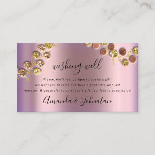 Wishing Well Wedding  Gift Gold Wreath Purple Rose Business Card