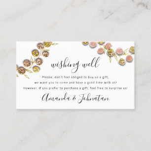 Wishing Well Wedding  Gift Golden Wreath Glitter Business Card