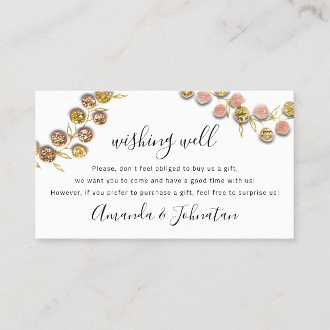 Wishing Well Wedding  Gift Golden Wreath Glitter Business Card (Front)