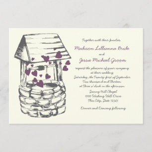 Wishing Well Wedding Plum Hearts Invitation