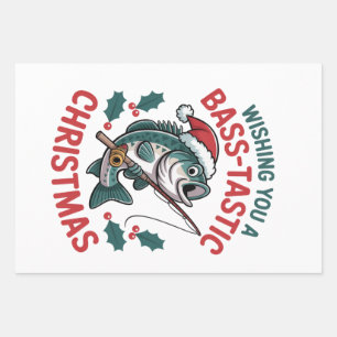 Wishing You a Bass-tastic Christmas Fishing Fisher Wrapping Paper Sheet