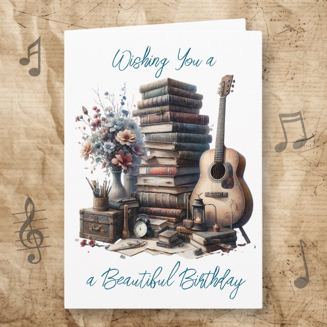 Wishing You a Beautiful Birthday | Books and Music Card (Creator Uploaded)