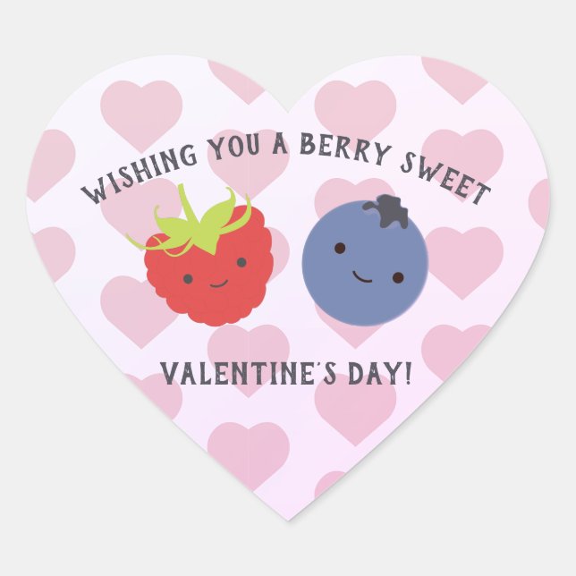 Wishing You A Berry Sweet Valentine's Day Heart Sticker (Front)