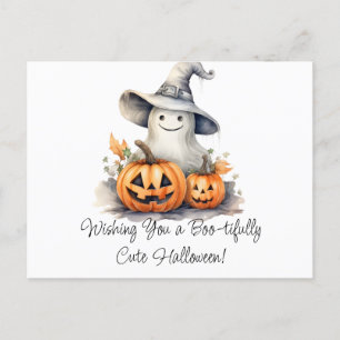 Wishing You a Boo-tifully Cute Halloween Holiday Postcard