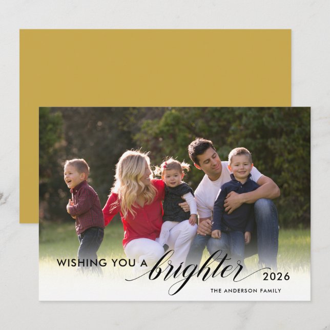 Wishing You a Brighter 2021 Photo Gold New Years Holiday Card (Front/Back)