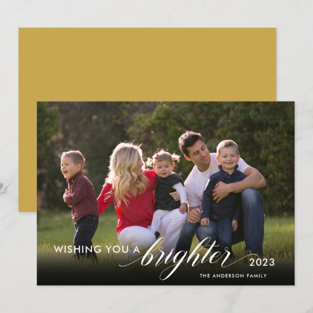 Wishing You a Brighter 2023 Photo Gold New Years Holiday Card (Front/Back)
