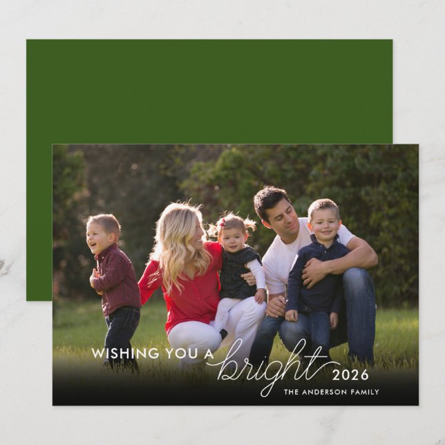 Wishing You a Brighter 2023 Photo Green New Years Holiday Card (Front/Back)
