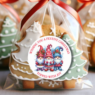 Wishing you a Festive Christmas Holiday Gnomes Classic Round Sticker