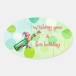 Wishing You A Fun Holiday Elf Oval Sticker