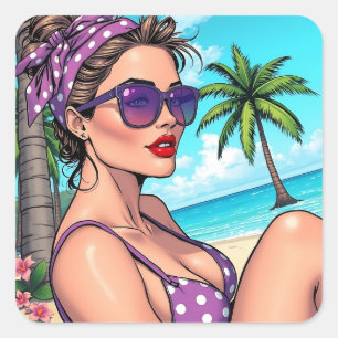 Wishing You a Great Summer   Saying Hi Square Sticker