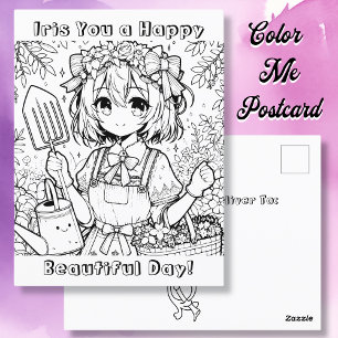 Wishing You a Happy Beautiful Day Colouring Page Postcard