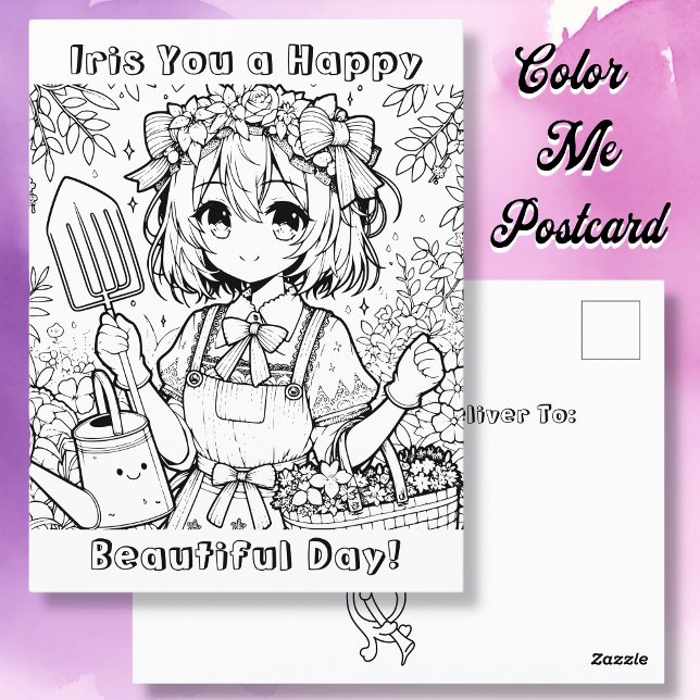 Wishing You a Happy Beautiful Day | Colouring Page Postcard (Creator Uploaded)