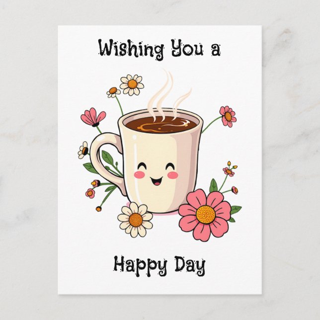 Wishing You a Happy Day | Cute Friendship Postcard (Front)