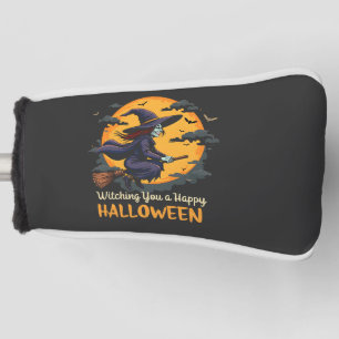 Wishing You a Happy Halloween Witch on Broomstick Golf Head Cover