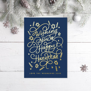 Wishing you a happy hanukkah handlettering foil greeting card