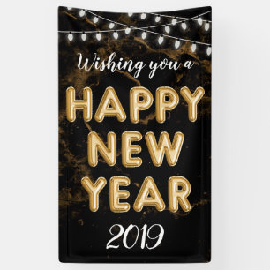 Wishing You A Happy New Year Gold Black Lights Banner