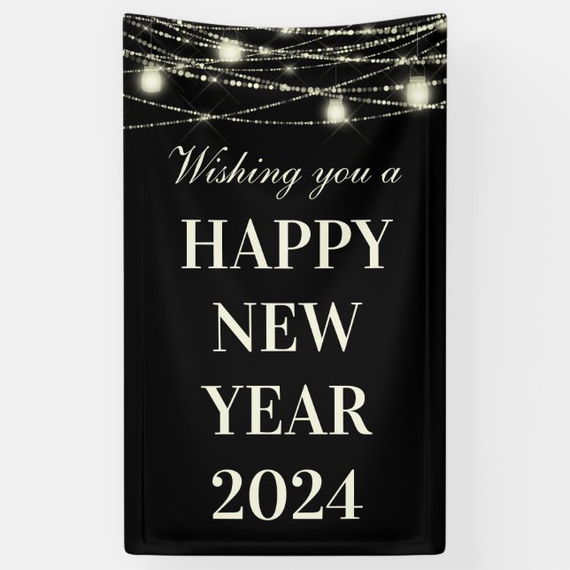 Wishing You A Happy New Year Lights Jars Black Banner (Vertical)