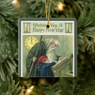 Wishing You a Happy New Year, Vintage Father Time  Ceramic Ornament