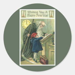 Wishing You a Happy New Year, Vintage Father Time Classic Round Sticker