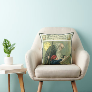 Wishing You a Happy New Year, Vintage Father Time  Cushion